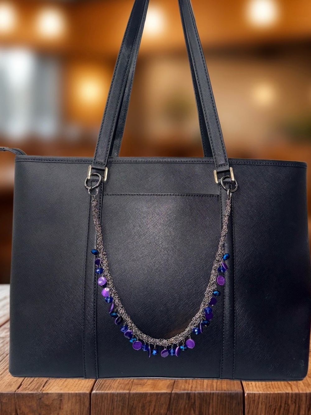 Bag Chain 20” Blue & Purple Beads with Gunmetal Hardware